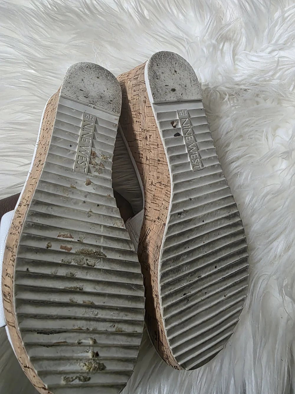 Nine West White Cork Wedge Slide Sandals
